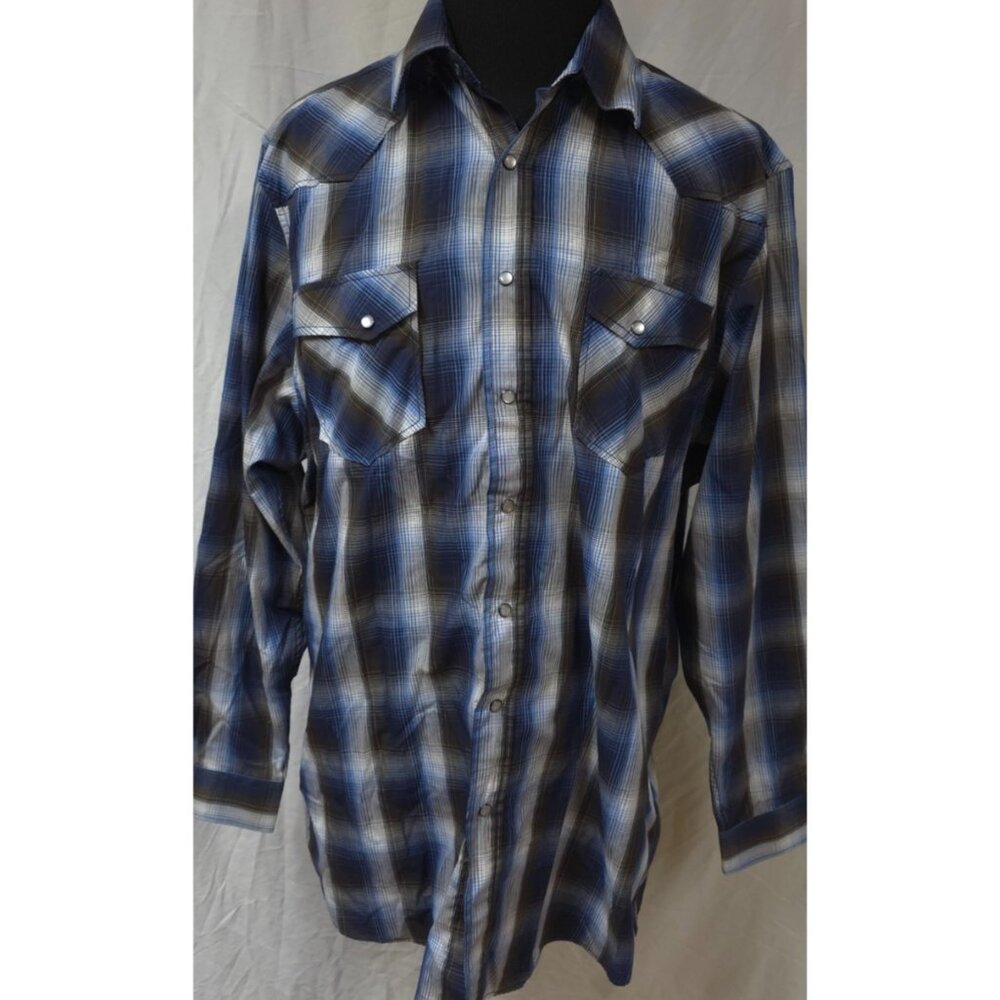 GC Blue Vintage Collection XLT Blue Plaid Western Cowboy Pearl Snap Shirt